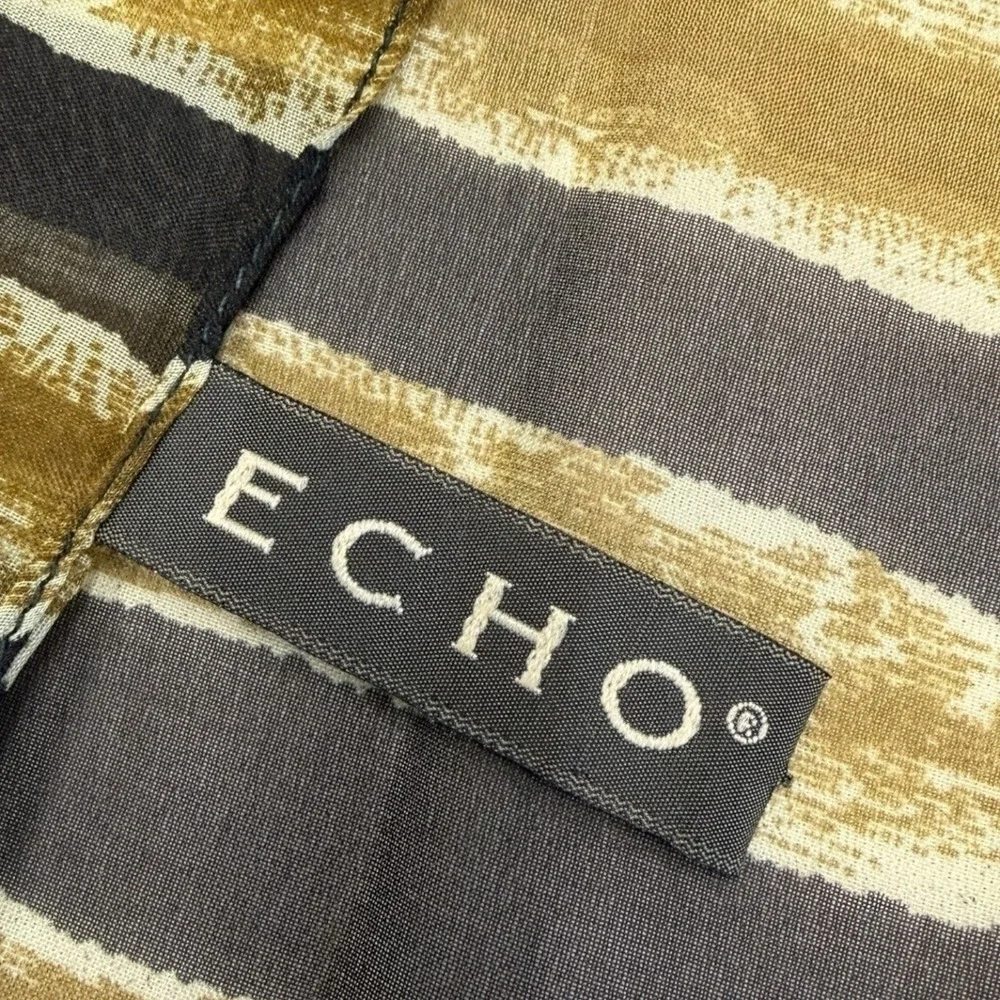 Echo Womens Striped XLarge Scarf Wrap Brown Mustard Polyester‎ Flawed - Picture 5 of 6